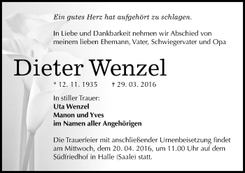 Traueranzeige von Dieter Wenzel von Mitteldeutsche Zeitung Halle/Saalkreis