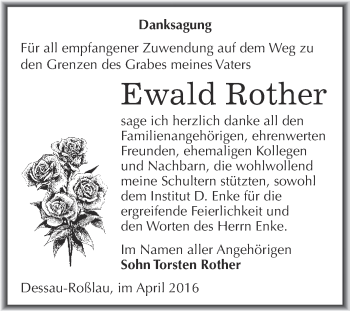 Traueranzeige von Ewald Rother von WVG - Wochenspiegel Dessau / Köthen