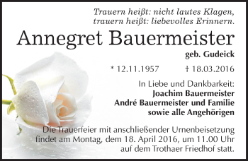 Traueranzeige von Annegret Bauermeister von Mitteldeutsche Zeitung Halle/Saalkreis