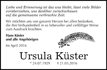 Traueranzeige von Ursula Küster von Mitteldeutsche Zeitung Bitterfeld