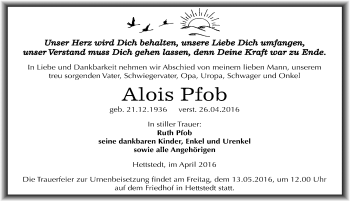 Traueranzeige von Alois Pfob von Mitteldeutsche Zeitung Mansfelder Land