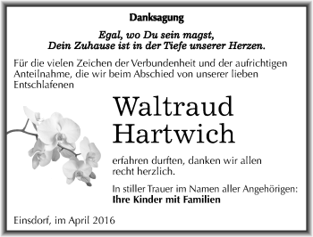 Traueranzeige von Waltraud Hartwich von Mitteldeutsche Zeitung Sangerhausen