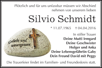 Traueranzeige von Silvio Schmidt von WVG - Wochenspiegel Dessau / Köthen