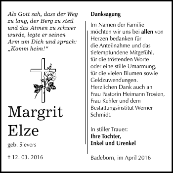 Traueranzeige von Margrit Elze von WVG - Wochenspiegel Quedlinburg