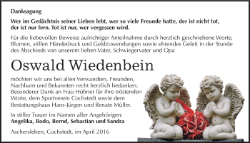 Traueranzeige von Oswald Wiedenbein von Mitteldeutsche Zeitung Aschersleben