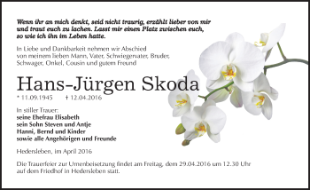 Traueranzeige von Hans-Jürgen Skoda von Mitteldeutsche Zeitung Mansfelder Land