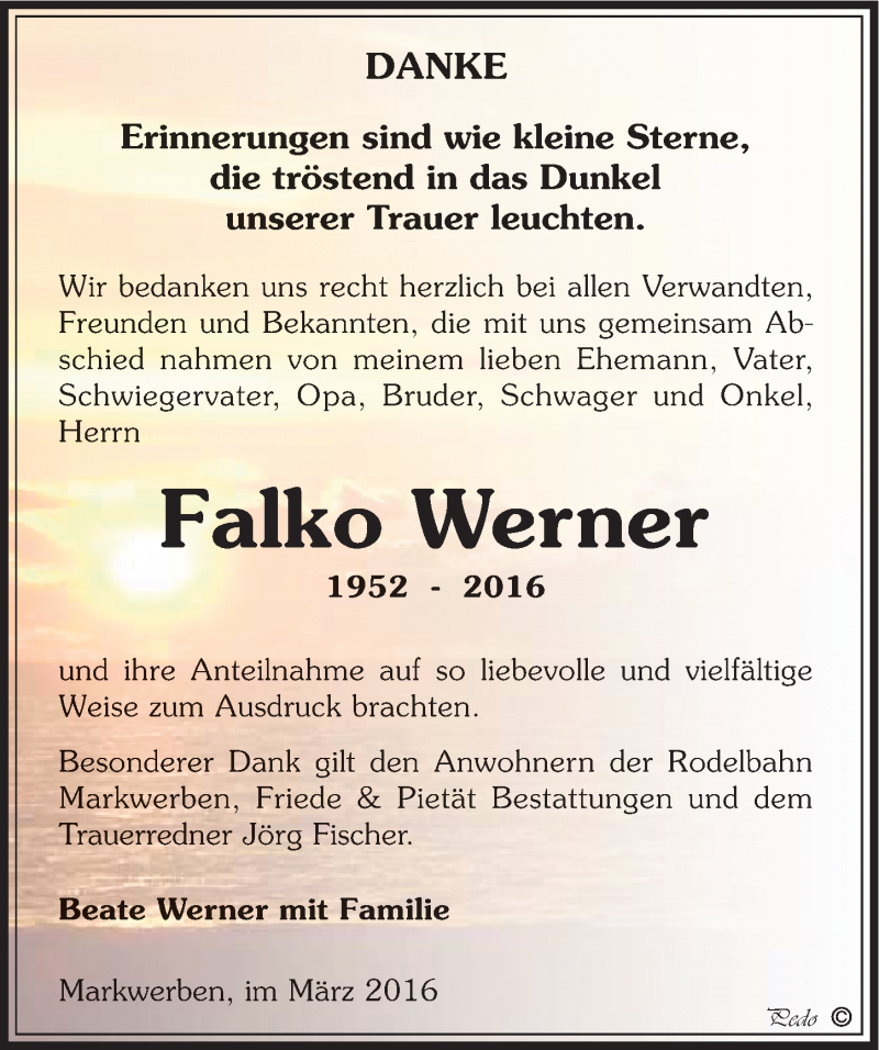 vand forbrydelse Forhandle Traueranzeigen von Falko Werner | www.abschied-nehmen.de
