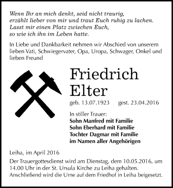 Traueranzeige von Friedrich Elter von Mitteldeutsche Zeitung Merseburg/Querfurt