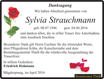 Traueranzeige von Sylvia Strauchmann von Mitteldeutsche Zeitung Quedlinburg