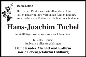 Traueranzeige von Hans-Joachim Tuchel von WVG - Wochenspiegel Dessau / Köthen