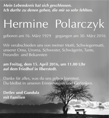 Traueranzeige von Hermine Polarczyk von Mitteldeutsche Zeitung Bernburg