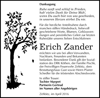 Traueranzeige von Erich Zander von Mitteldeutsche Zeitung Köthen