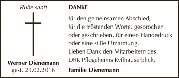 Traueranzeige von Werner Dienemann von Super Sonntag SGH Mansf. Land