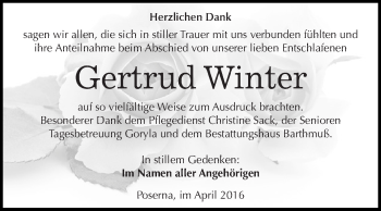 Traueranzeige von Gertrud Winter von WVG - Wochenspiegel NMB / WSF / ZTZ