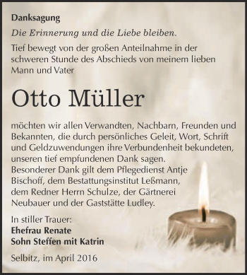 Traueranzeige von Otto Müller von WVG - Wochenspiegel Wittenberg