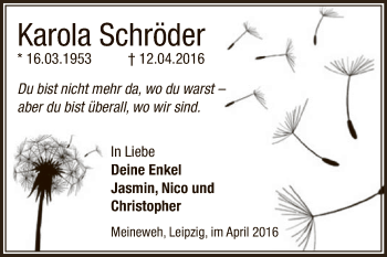Traueranzeige von Karola Schröder von Super Sonntag Zeitz