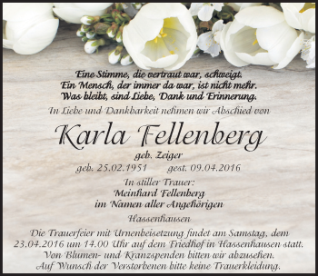 Traueranzeige von Karla  Fellenberg von Mitteldeutsche Zeitung Naumburg/Nebra