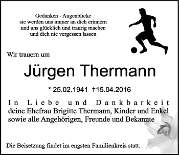 Traueranzeige von Jürgen Thermann von Mitteldeutsche Zeitung Dessau-Roßlau