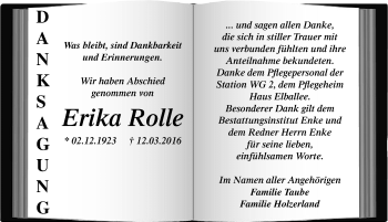 Traueranzeige von Erika Rolle von Mitteldeutsche Zeitung Dessau-Roßlau
