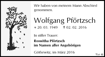 Traueranzeige von Wolfgang Pförtzsch von Mitteldeutsche Zeitung Weißenfels