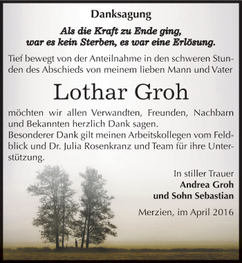Traueranzeige von Lothar Groh von Mitteldeutsche Zeitung Köthen