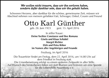 Traueranzeige von Otto Karl Günther von Mitteldeutsche Zeitung Naumburg/Nebra