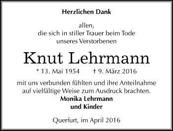 Traueranzeige von Knut Lehrmann von Mitteldeutsche Zeitung Merseburg/Querfurt