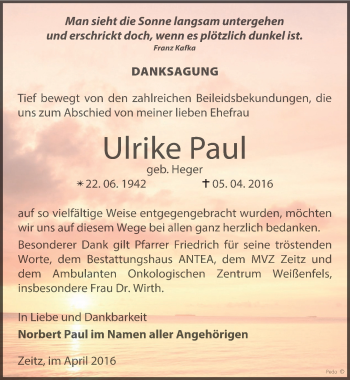 Traueranzeige von Ulrike Paul von Mitteldeutsche Zeitung Zeitz