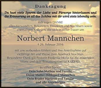 Traueranzeige von Norbert Mannchen von Mitteldeutsche Zeitung