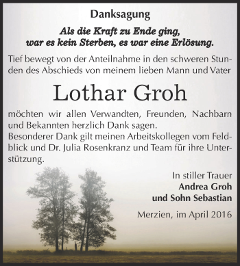 Traueranzeige von Lothar Groh von WVG - Wochenspiegel Dessau / Köthen