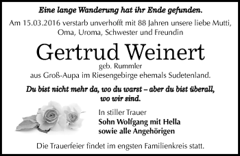 Traueranzeige von Gertrud Weinert von Mitteldeutsche Zeitung Dessau-Roßlau