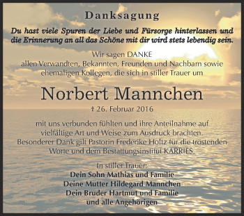 Traueranzeige von Norbert Mannchen von Super Sonntag Aschersleben