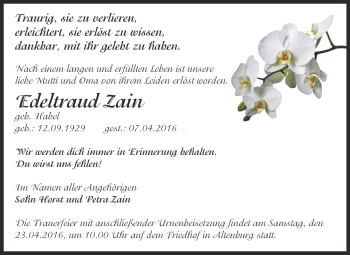 Traueranzeige von Edeltraud Zain von Super Sonntag Bernburg