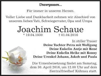 Traueranzeige von Joachim Schaue von Mitteldeutsche Zeitung Dessau-Roßlau