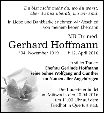 Traueranzeige von Gerhard Hoffmann von Mitteldeutsche Zeitung Merseburg/Querfurt