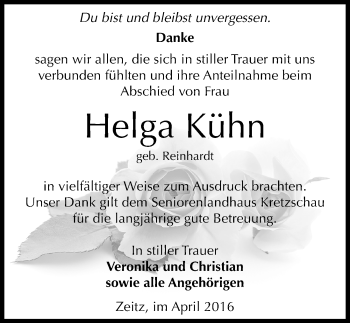 Traueranzeige von Helga Kühn von Mitteldeutsche Zeitung Zeitz