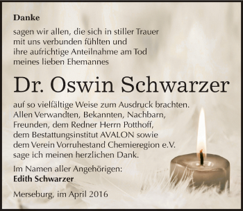 Traueranzeige von Oswin Schwarzer von Mitteldeutsche Zeitung Merseburg/Querfurt