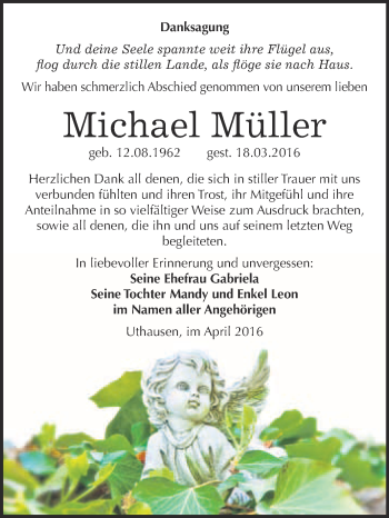 Traueranzeige von Michael Müller von WVG - Wochenspiegel Bitterfeld
