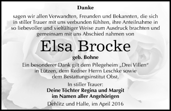 Traueranzeige von Elsa Brocke von Mitteldeutsche Zeitung Weißenfels
