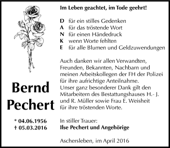 Traueranzeige von Bernd Pechert von Mitteldeutsche Zeitung Aschersleben