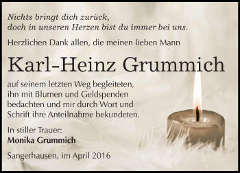 Traueranzeige von Karl-Heinz Grummich von Super Sonntag SGH Mansf. Land