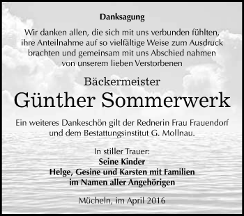 Traueranzeige von Günther Sommerwerk von WVG - Wochenspiegel Merseburg