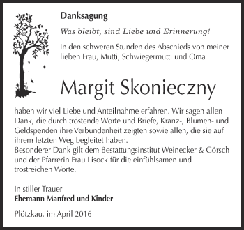Traueranzeige von Margit Skonieczny von Super Sonntag Bernburg