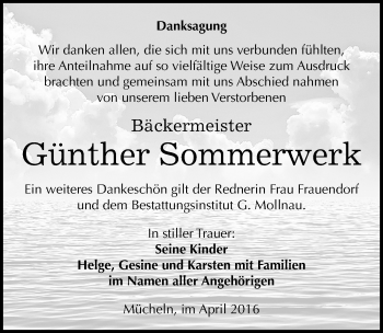 Traueranzeige von Günther Sommerwerk von Mitteldeutsche Zeitung Merseburg/Querfurt