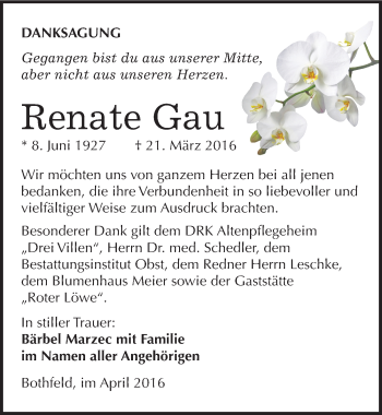 Traueranzeige von Renate Gau von Mitteldeutsche Zeitung Weißenfels