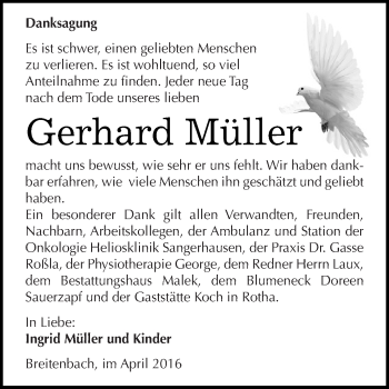 Traueranzeige von Gerhard Müller von Super Sonntag SGH Mansf. Land