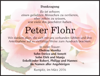 Traueranzeige von Peter Flohr von Mitteldeutsche Zeitung Merseburg/Querfurt