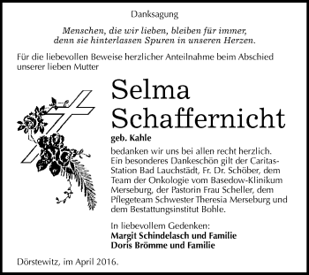 Traueranzeige von Selma Schaffernicht von WVG - Wochenspiegel Merseburg