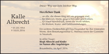 Traueranzeige von Kalle Albrecht von Mitteldeutsche Zeitung Merseburg/Querfurt