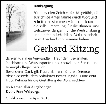 Traueranzeige von Gerhard Kitzing von Mitteldeutsche Zeitung Dessau-Roßlau